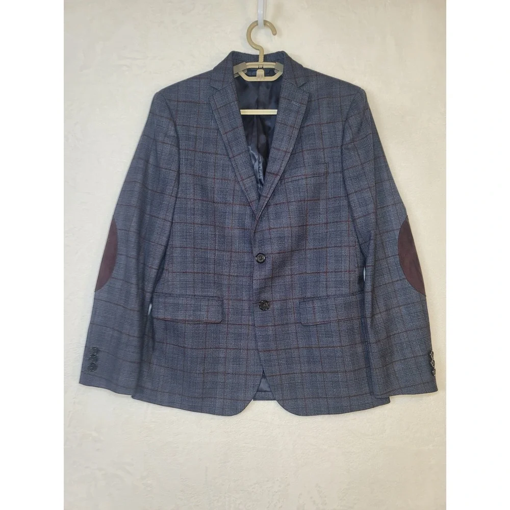 Lauren Ralph Lauren Boys Blue Plaid Blazer Elbow Patches Sport Coat Size 16R